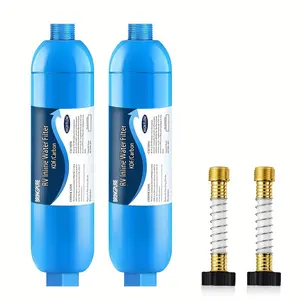 RV Inline Water Filter with Flexible Hose Protector(KDF), Dedicated for RVs and Marines, Reduces Lead,Fluoride,Chlorine (2 Pack) Blue Portable