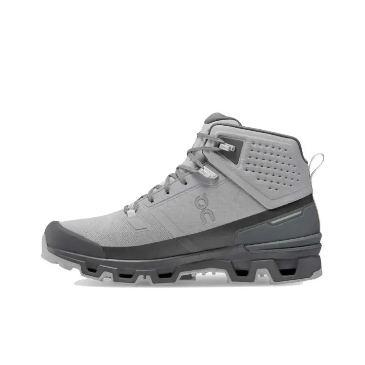 Light Grey Mid Top Hiking Boots, Waterproof Fabric Upper, Deep Lug Rugged Outsole, Ankle Support All Terrain Outdoor Trail Shoes