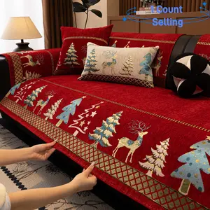 Christmas Sofa Cover, 1 Count Soft Chenille Couch Cover, Pet-Friendly Non-Slip & Machine Washable, Festive Reindeer & Tree Pattern Couch Protector, Anti-Scratch Thick Jacquard Throw, Fits 1/2/3/4-Seater & L-Shape Sectional, Winter Holiday Decor