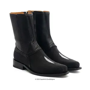 MEN'S LOW SHAFT GENUINE STINGRAY SINGLE STONE BLACK LEATHER BOOT 78BI1205