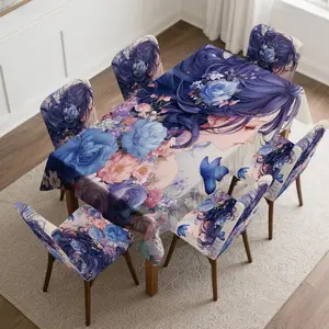 4/5/6/7pcs Floral Hair and Butterfly Chair Cover And Tablecloth Set, Simple Cleaning & Setup, Perfect for Outdoor Picnics, Kitchen, Parties, Living Room, Gifting & Stylish Decor