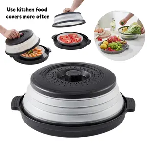 1pc Foldable Food Splash Guard, Transparent, Multi-layer, Kitchen Splash Cover with Vent Holes