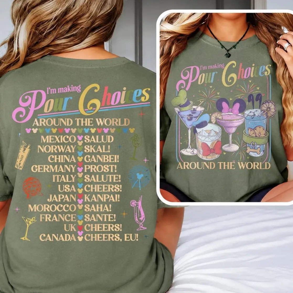 Comfort Colors Retro I'm Making Pour Choices Around The World Shirt, Epcot Drinking Tee, Family Vacation Tee, Theme Park Graphic Tee
