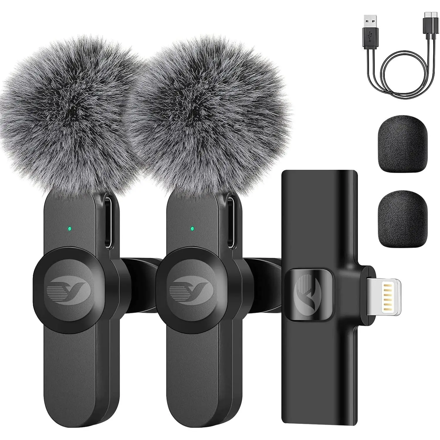 Lavalier Microphone for /iPad with Noise Reduction, Mini Microphones  with Furry Microphone Cover,  Microphone  for Video Recording/YouTube/Vlog (2 Mics)