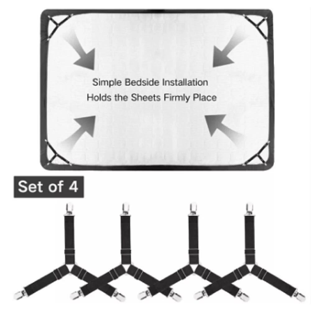 4 Pack Bed Sheet Holder Straps Adjustable Fitted Sheet Clips & Corner Grippers