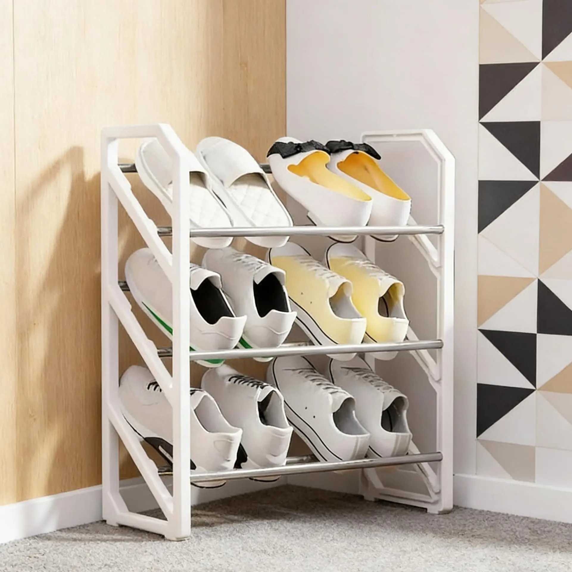 3-Tier Stackable Plastic Shoe Rack Organizer - Space-Saving, Easy-to-Use Home Organizer with Storage Compartments for Tidy Living Spaces