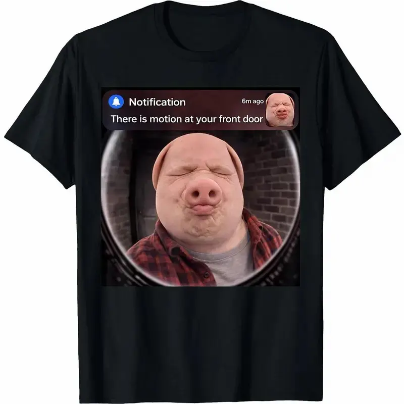 100% Premium Cotton Short-Sleeve Menswear T-Shirt, Sports Top, Streetwear Funny John Pork Speed Face "There is Motion at Your Front Door" Meme Graphic Tee, Shortsleeve, Round Neck