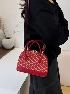 2026 New V-Print Monogram Shell Bag, Retro Commute Top Handle Crossbody Shoulder Bag Purse, Casual Elegant Women's Handbag