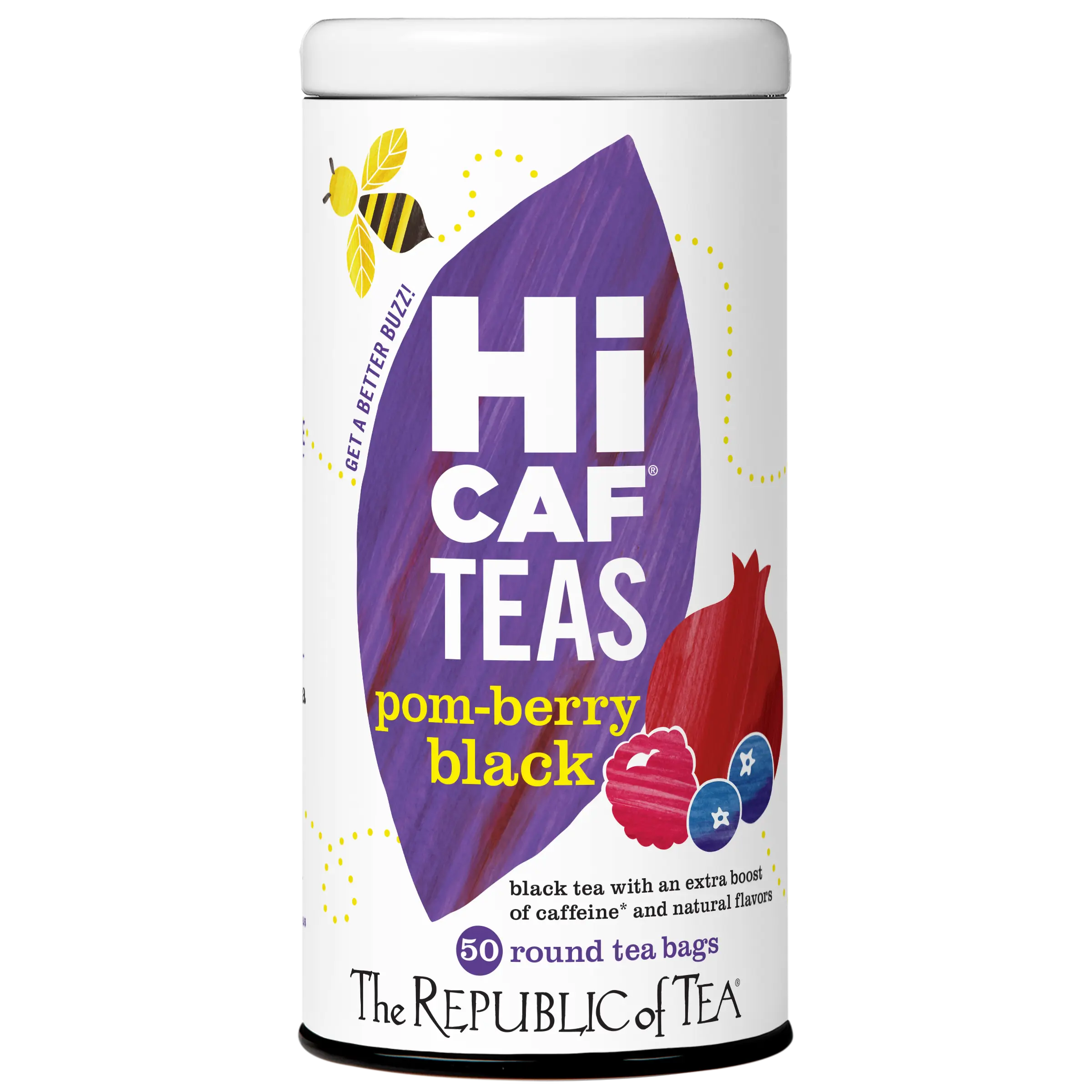 The Republic of Tea HiCAF Pom-Berry Black Tea, High Caffeine Pomegranate Blueberry Tea (50 Tea Bags)