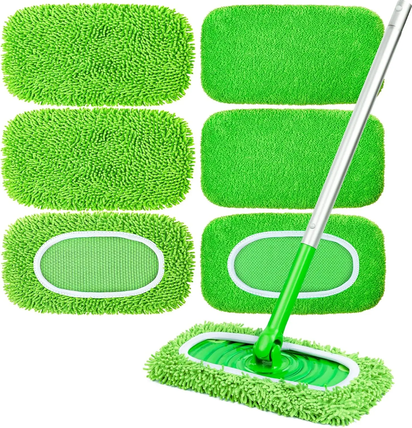 6-Pack Removable & Washable Fleece Microfiber Mop Pads, Compatible with Swiffer Sweeper - Dry & Wet Refills for Multi-Surface Hardwood Floor Cleaning Mop Replacement Heads Mop Heads Replacements
