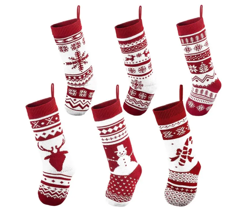 Cozy 18" Knit Christmas Stockings - Set of 6, Perfect for Family Holiday Decor