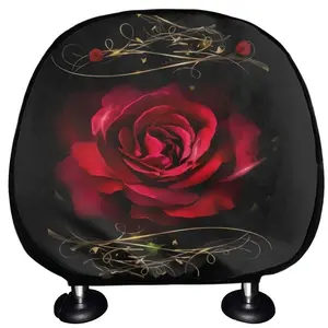 2-Piece Car Headrest Covers, 2D Flat Printing, Stretchable, Rose Pattern, Easy Install & Clean, Ideal for Daily Commute, Long Trips, Casual Driving
