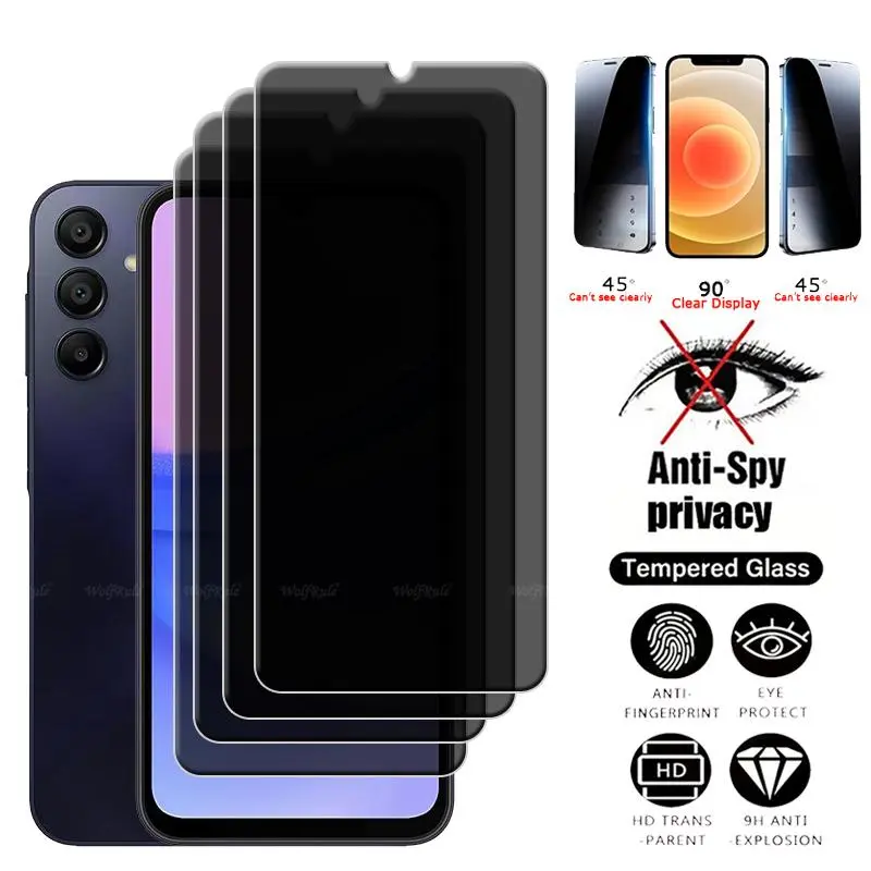 1/2/3/4Pcs For Samsung A15 Glass Samsung Galaxy A15 Tempered Glass 9H Privacy Anti-Spy Cover Screen Protector Samsung A15 A 15