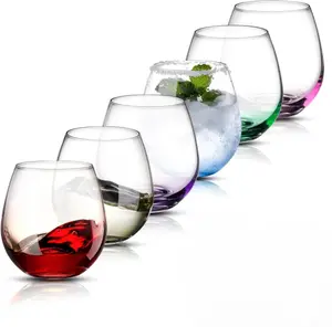 15oz Stemless Wine Glasses Set of 6, Lead-Free Crystal Colored Gradient Wine Glass, Iridescent Ombre Glassware for Red & White Wine, Unique Housewarming & Birthday Gifts for Women