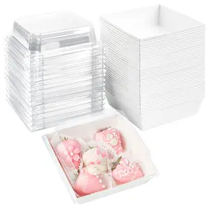 50 Pack Small Charcuterie Boxes with Clear Lids 4x4 Inch, To Go Disposable Paper Food Containers Bakery Treat Boxes for Desserts, Cake Slice, Cookies, Strawberries