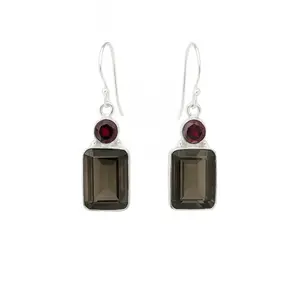 Smoky Quartz and Garnet Dangle Earrings