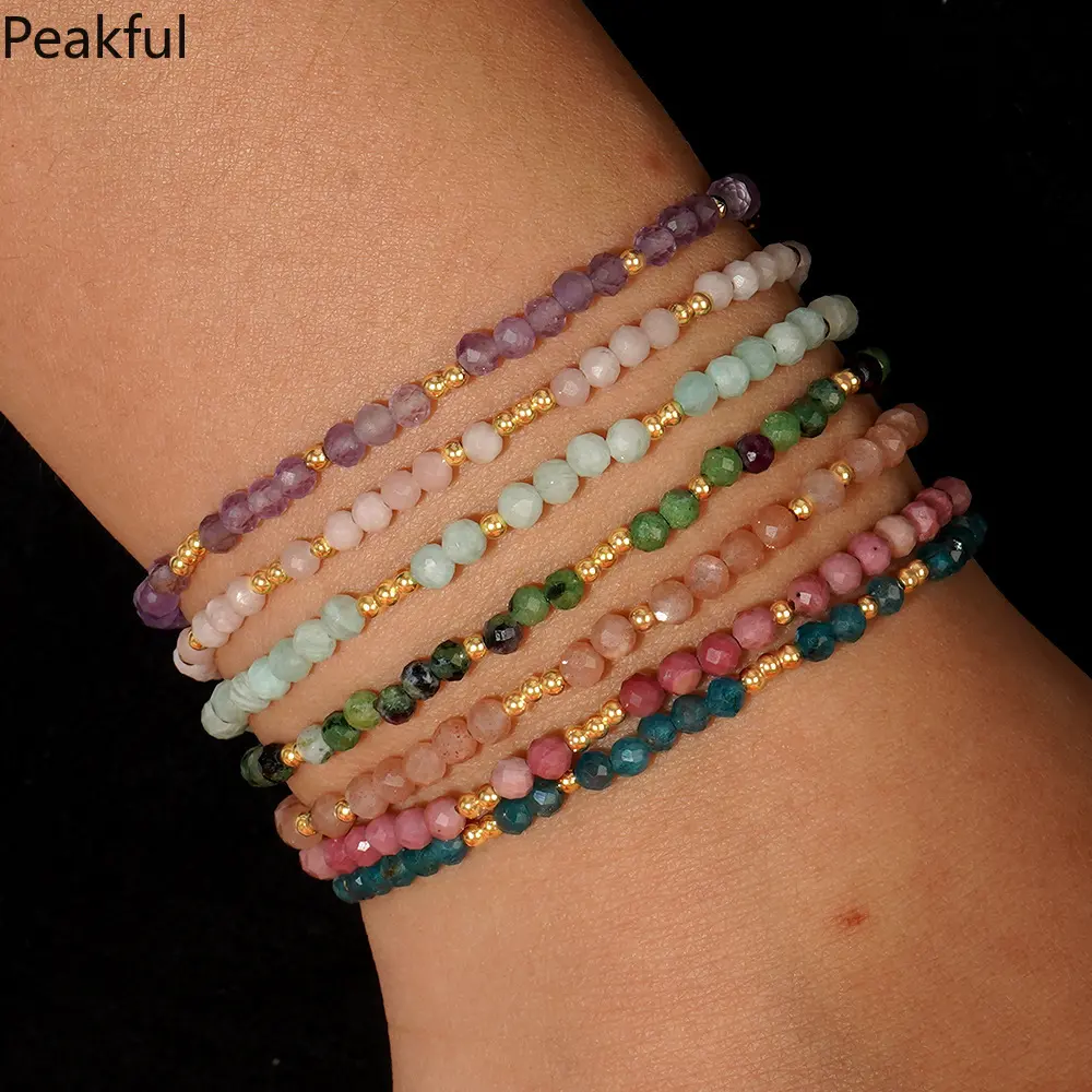 1pc  Bohemian Natural Stone Amethyst Pink Crystal Faceted Beads Brass Beads Bracelet for Women Jewelry