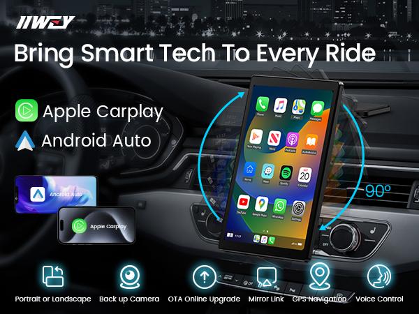 8” Wireless Apple CarPlay Screen for Car with Android Auto & 1080P Backup Camera, Rotatable Touchscreen Car Stereo, Vertical & Horizontal Mode, Bluetooth, GPS Navigation, Mirror Link