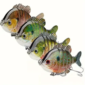 [W] SwimPanfish 4pcs 3.5”/0.85oz Multi Jointed Panfish Bluegill Swimbaits Topwater Hard Bass Fishing Crank Lure
