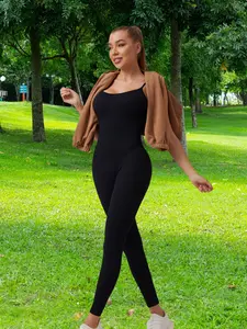 Women's all clothing Seamless Sleeveless Yoga Pants, Sporty Tight-Fitting Gym Training Jumpsuit, All-Seasons Plain Knit Bottom, Home Leisure, Workout Jumpsuit