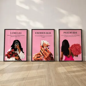 Pink Bible Verse Poster Unframed  ; Christian Black Girl Wall Art   Set 3
