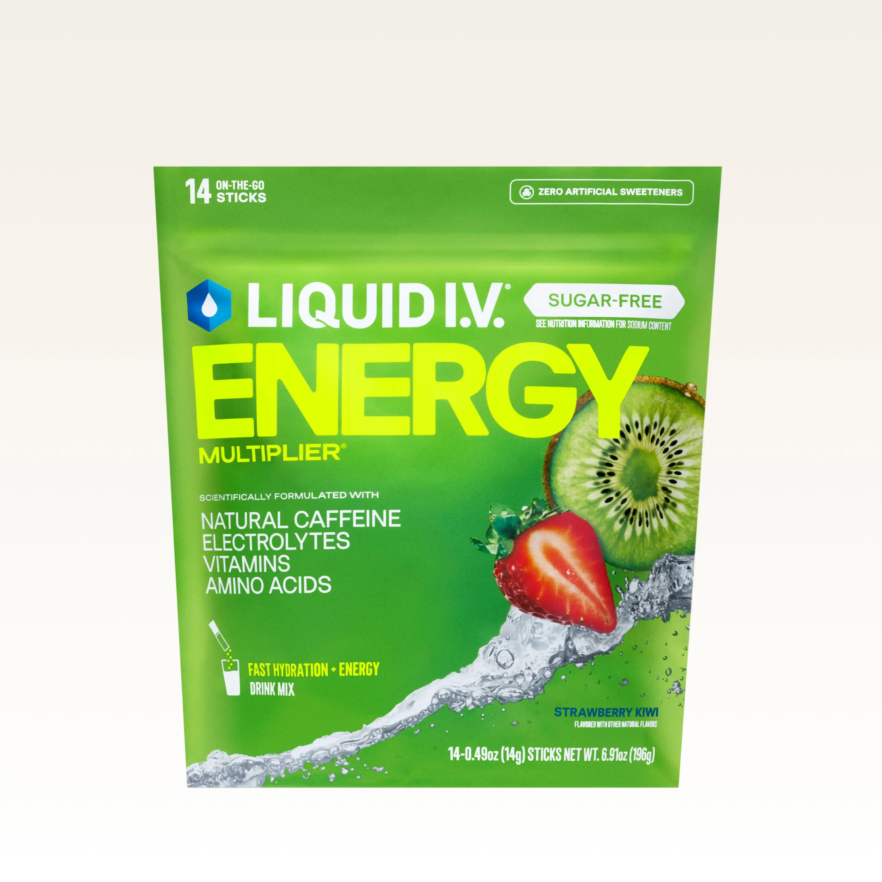 Liquid I.V. Sugar-Free Energy Multiplier - Strawberry Kiwi - Hydration Powder Packets | Electrolyte Powder Drink Mix | Convenient Single-Serving Stick