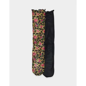 Betsey Johnson 2-PACK LEOPARD ROSE MESH CREW SOCKS TAN MULTI