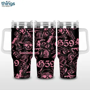 $uicideboy$ Inspired Tumbler 40oz & 20oz, Insulated Stainless Steel Travel Mug with Handle & Lid, Double Wall Vacuum Cup, Dark Aesthetic Gift for Rap Fans, Water Bottle, Daily Use