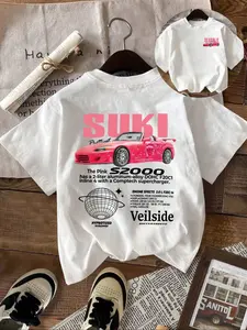 Women's Suki Car Print Round Neck Tee, Vintage Fashion Casual Streetwear Crew Neck Short Sleeve T-Shirt for Daily Holiday Vacation Outdoor Wear, Womenswear Ladies Clothes for Summer, Top