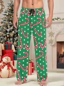 Men's Autumn Winter Casual Christmas Print Long Pants Sleepwear, Comfortable Pajama Bottoms for Men, Festive Holiday Wear