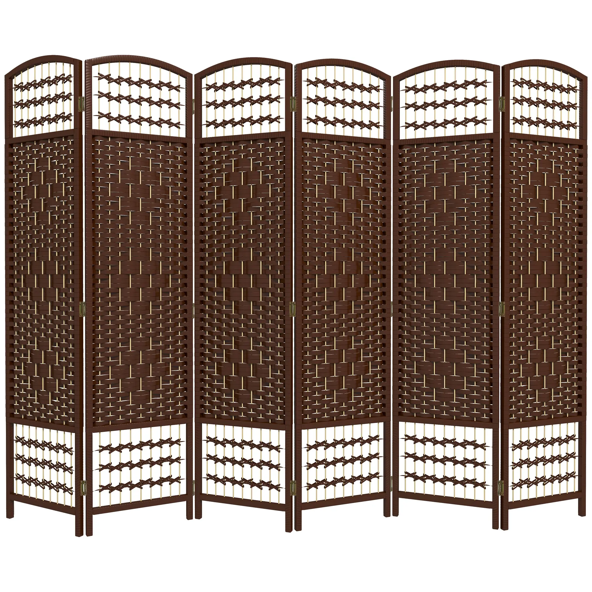 6-Panel Folding Portable Privacy Screen Room Divider, Brown Wave Fiber Partition for Home Office, Bedroom & Sunscreen Shading