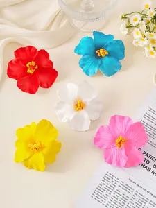 5pcs/Set Hibiscus Flower Hair Clips, Super Cute Clips, Suitable For Women And Girls, Large Multicolor Tropical Artificial Flower Hair Clips, Bohemian Style, Suitable For Summer Beach Vacation, Hawaiian Theme Party, Wedding Favors And Valentine's Day