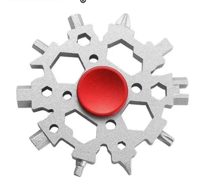 23-in-1 Outdoor Snowflake Spinner Keychain - Versatile Pocket Carry Multitool, 22 Tools Tactical Survival Gear, Portable Travel Camping EDC Gadget, Stress Relief Bottle Opener Gift for Hiking, Cycling, Compact, Unisex Tool