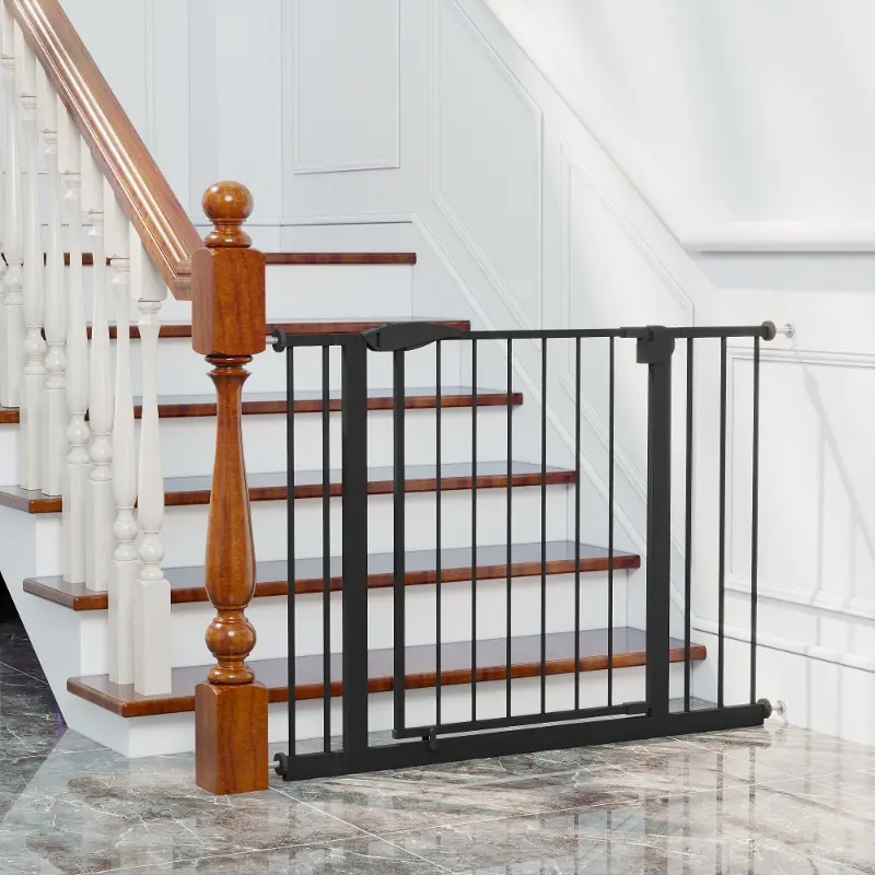 29.5-44.1" Wide Baby Gate for Stairs, Dog Gate Indoor for Doorways, No Drilling Pressure Mounted Pet Gates for Kids, Easy Walk Through Safety Gate, Black