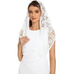 Lace veil Triangle Mantilla veil Shawl or Scarf Latin Mass Head Cover with Fringed lace