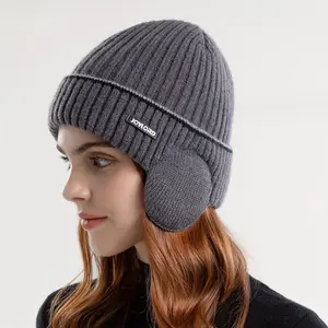 Men's Cotton Beanie Fleece-Lined Adjustable Buckle Lightweight Ribbed Ear Protection for Outdoor Sports Daily Wear