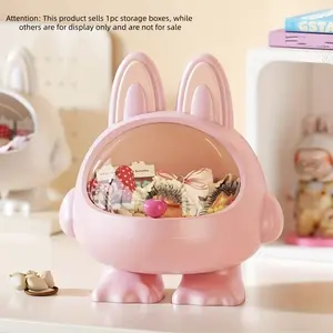 Cute rabbit shape multi-functional storage box, with transparent cover, handle, large-capacity design can be used as jewelry box, cosmetic storage box, desktop trash can, durable plastic material, portable and easy to carry