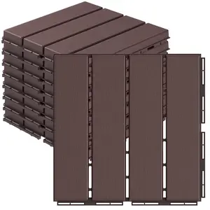 Plastic Interlocking Deck Tiles, 9 Pack Balcony Flooring, 12"x12"  Outdoor Flooring All Weather Use, Patio Floor Decking Tiles for Porch Poolside Backyard Concrete, Dark Brown