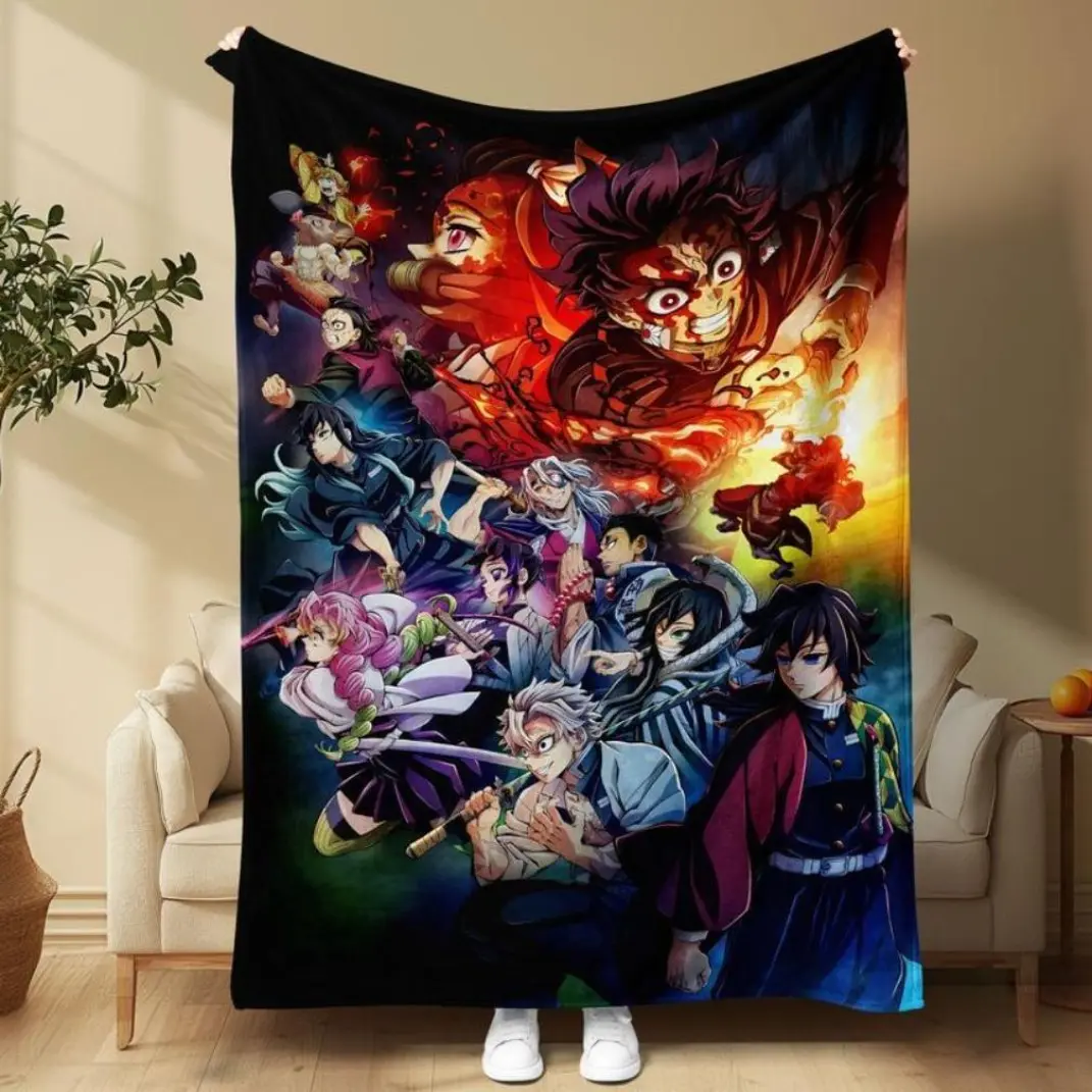 Demon Slayer Anime Blanket Warm Soft Flannel Throw for Winter Cozy Sofa Cover Perfect Gift for Fans Halloween Gift Idea