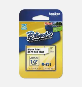 Brother M231 P-touch Label Tape 1/2" Black on White