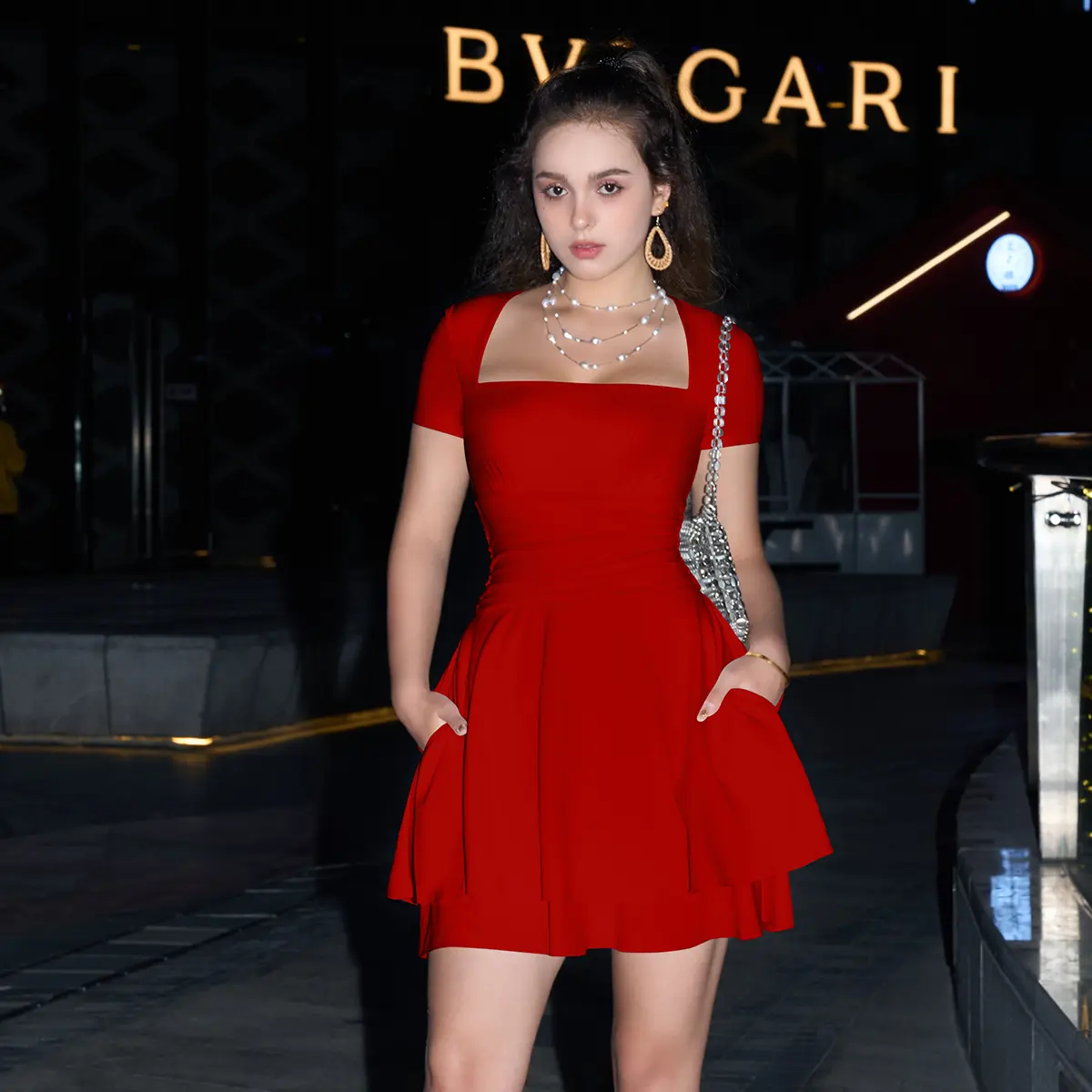 OYS Women's Casual Square Neck Ruffle Hem Mini Dress Short Sleeve Short  Party Dresses With Pockets - TikTok Shop