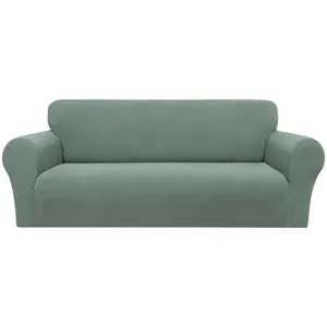 PiccoCasa Stretch Sofa Slipcover with Elastic Bottom, 1-Piece Sofa Cover for Couch, Spandex Jacquard Fabric Small Checks Washable Furniture Covers for Dogs Medium Asparagus