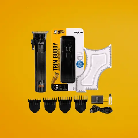 The Cut Buddy Cordless Quiet Hair Cutting Kit - Adjustable Clipper, T-Shaped Blade, 2-Hour Runtime, USB Charge, 4 Guard Combs, Free Face Shaping Tool, Metal Body, 3.7V, All Skin Types, Any Hair Styling Wireless Barber Combo