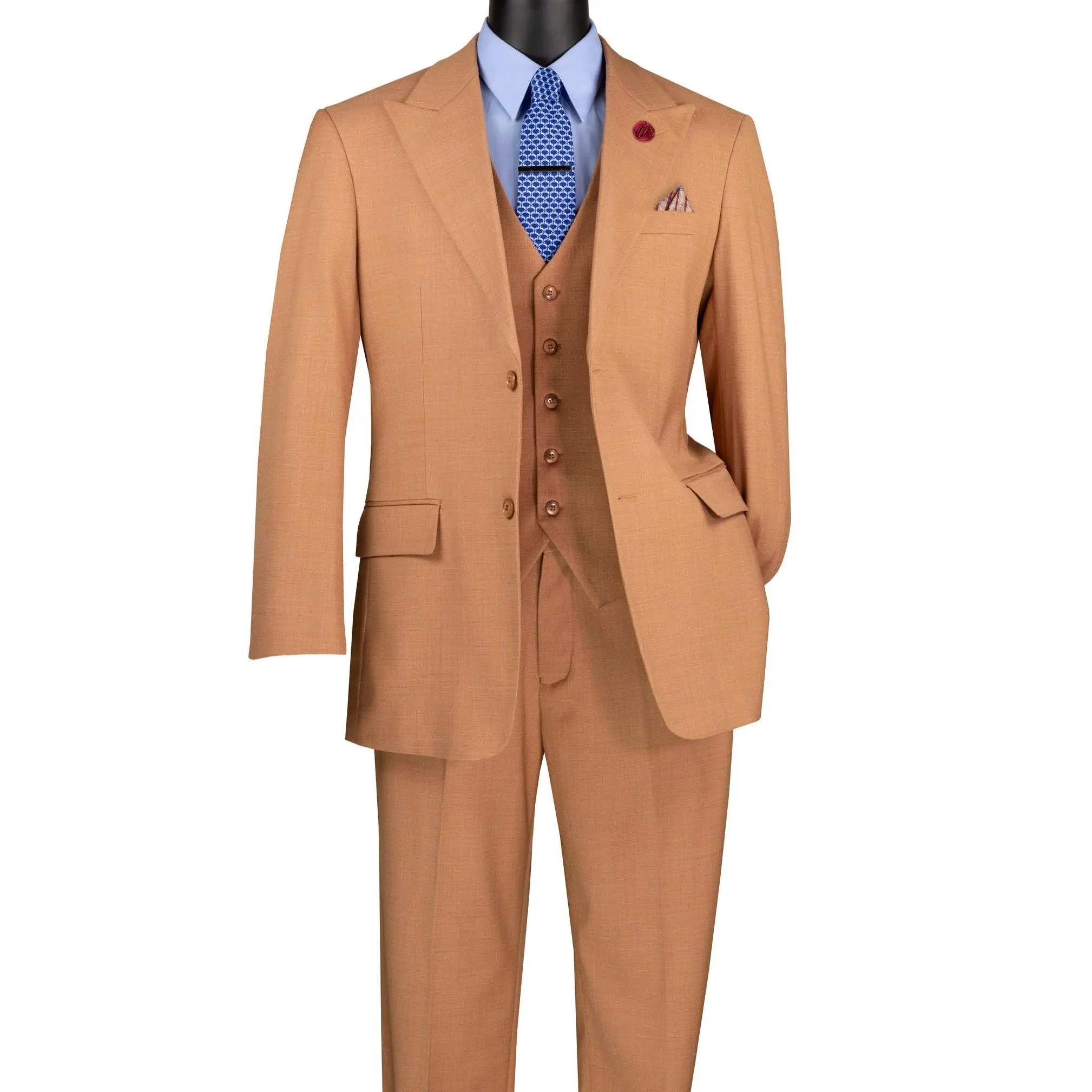 Men’s 3-Piece Textured Weave Regular Fit Suit - Light Amber