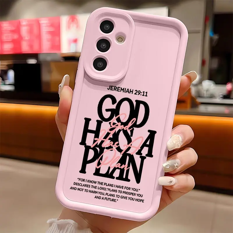 God Has A Plan Christian Soft Silicone Phone Case For Galaxy S26Ultra/S25Edge/S24fe/S23/S22/S21Plus/A13/A14/A15/A16/A17/A33/A34/A35/A36/A52/A53/A54/NOTE20 Drop Protection|Full Camera Protection|Anti-Scratch|Non-Slip|Perfect Birthday Gift for Her