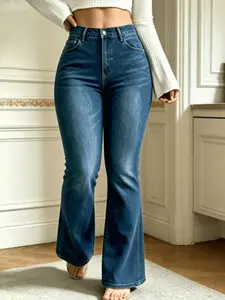 【Plus Size】Cowboy bell bottom pants Solid Lace Flare Leg Pants, Casual Lounge Pant Comfy Breathable Bell Bottom Trousers for Daily Wear, Women's Bottoms for All Seasons WH48