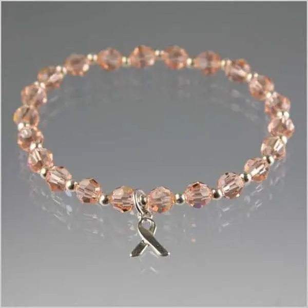 Uterine Cancer Awareness Bracelet | Peach Crystal Sterling Silver