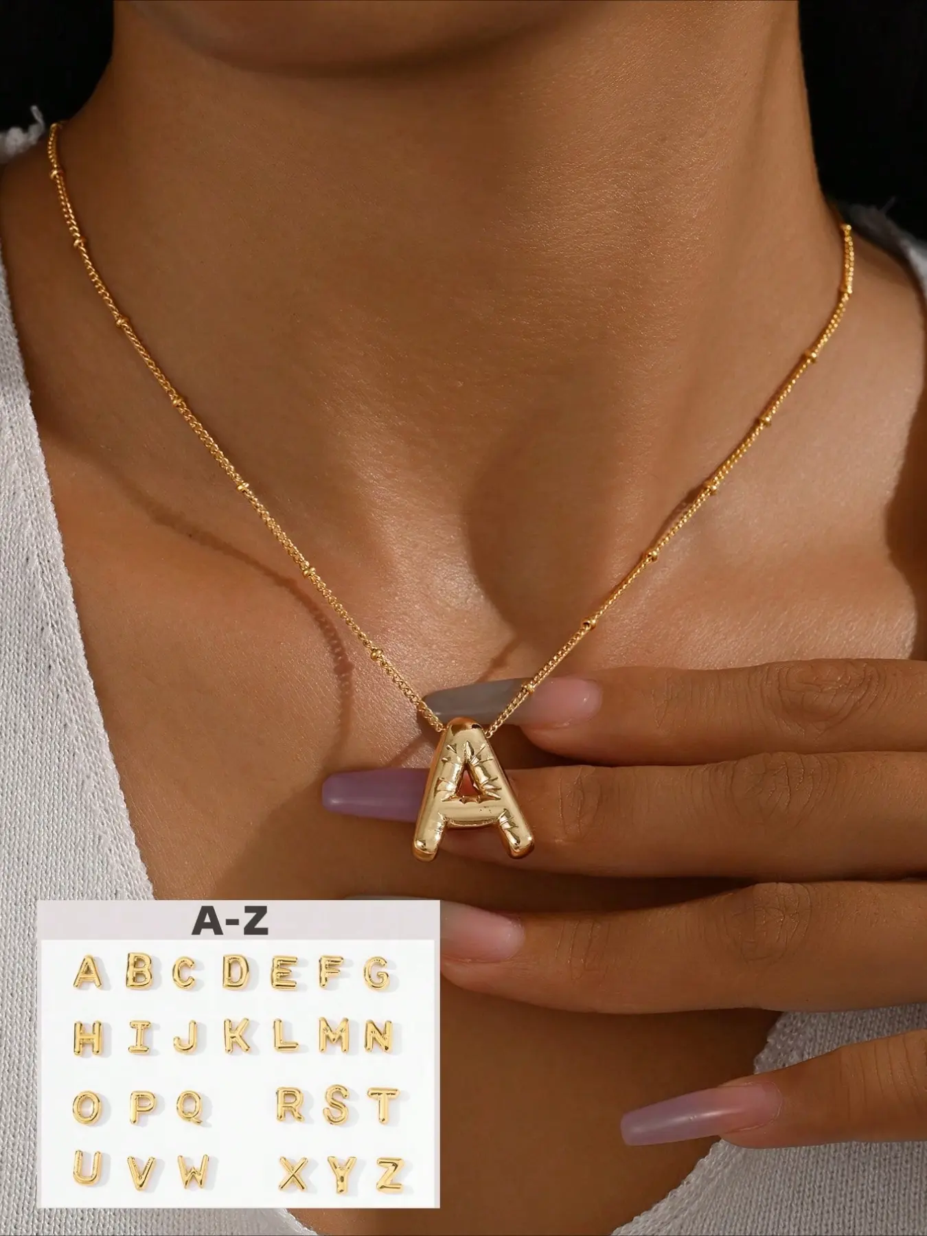 1-piece Set of Women's Fun Party Bold Letter Balloon Bubble Letter Pendant Necklace Fashionable Stainless Steel Versatile Ins Style Alphabet Necklace