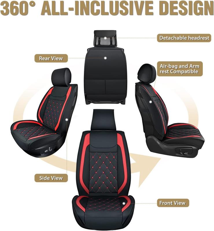 Nilight 5 Car Seat Covers Waterproof Faux Leather Cushions Anti-Slip Universal Fit for 5 Passenger Cars Hyundai Kia Civic Corolla Honda Accord Camry CR-V Fusion SUV Truck, Black+Red Interior Design Automotive  dealsforyoudays