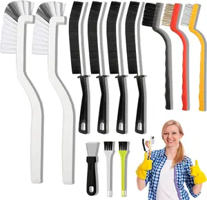 12Pcs Crevice Cleaning Brush Set, Hard Bristle Cleaning Tool with Scraper, Grout Brush kit for Bathroom, Kitchen, Sink, Faucet, Window Grooves, Bottles, Blenders